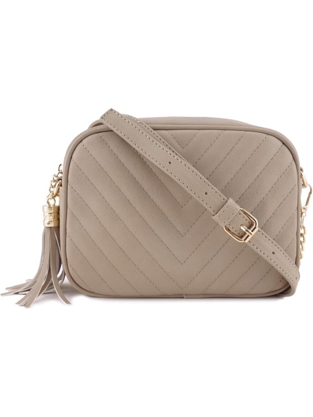 〽️Women's Taupe Faux Leather Top Zipper Chain Strap Shoulder Crossbody Bag